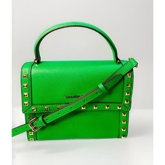 NWOT Michael Kors Dillon Green Palm STD MD Messenger Leather Handbag MSRP $368 - Picture 2 of 16
